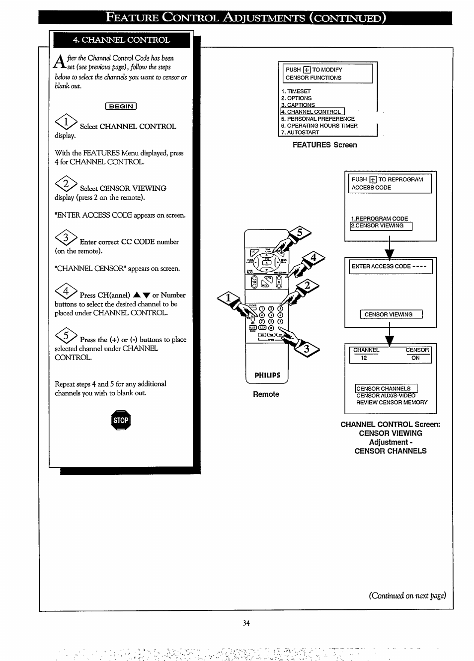 Eature, Ontrol, Djustments | Continued | Philips LCD PROJECTOR User Manual | Page 34 / 60