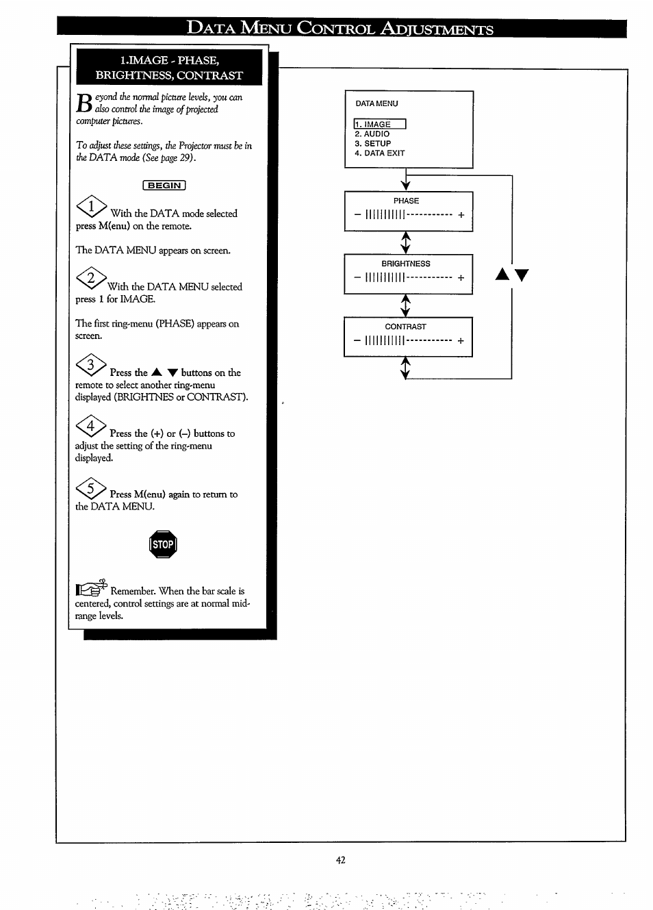 L.image - phase, brightness, contrast, Image - phase, brightness, contrast | Philips LCD PROJECTOR User Manual | Page 42 / 60