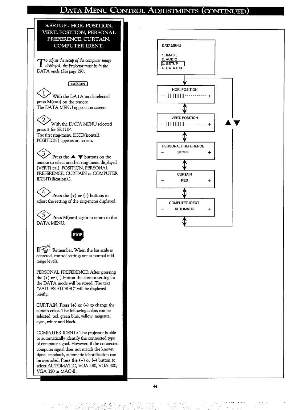 Ontrol, Djustments, Continued | Philips LCD PROJECTOR User Manual | Page 44 / 60