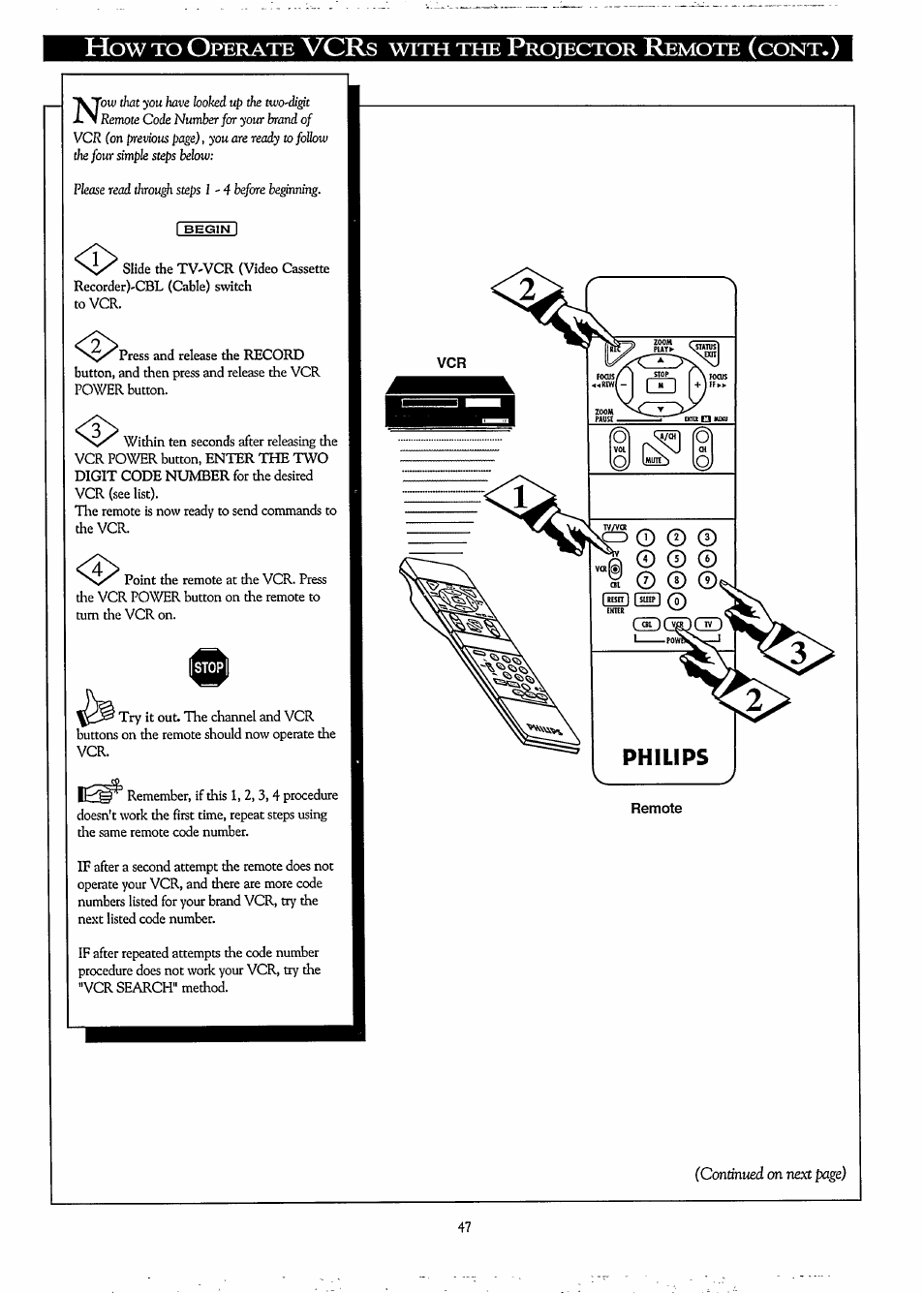 Remote, Philips | Philips LCD PROJECTOR User Manual | Page 47 / 60