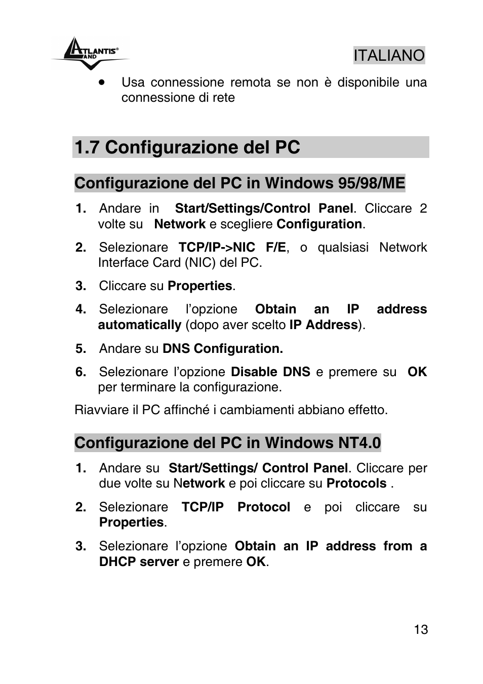 7 configurazione del pc | Atlantis Land WEBSHARE A02-RA241 User Manual | Page 13 / 78