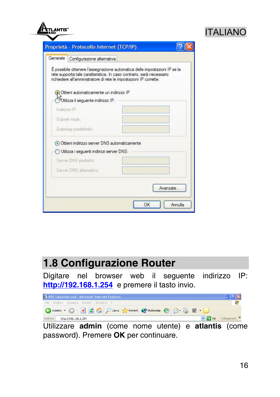 8 configurazione router, Italiano | Atlantis Land WEBSHARE A02-RA241 User Manual | Page 16 / 78