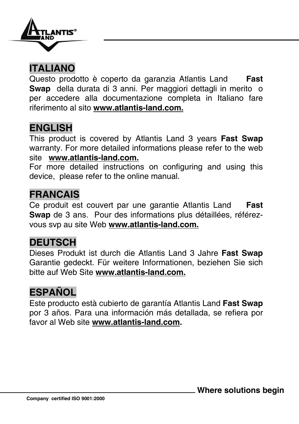 Italiano, English, Francais | Deutsch, Español | Atlantis Land WEBSHARE A02-RA241 User Manual | Page 3 / 78