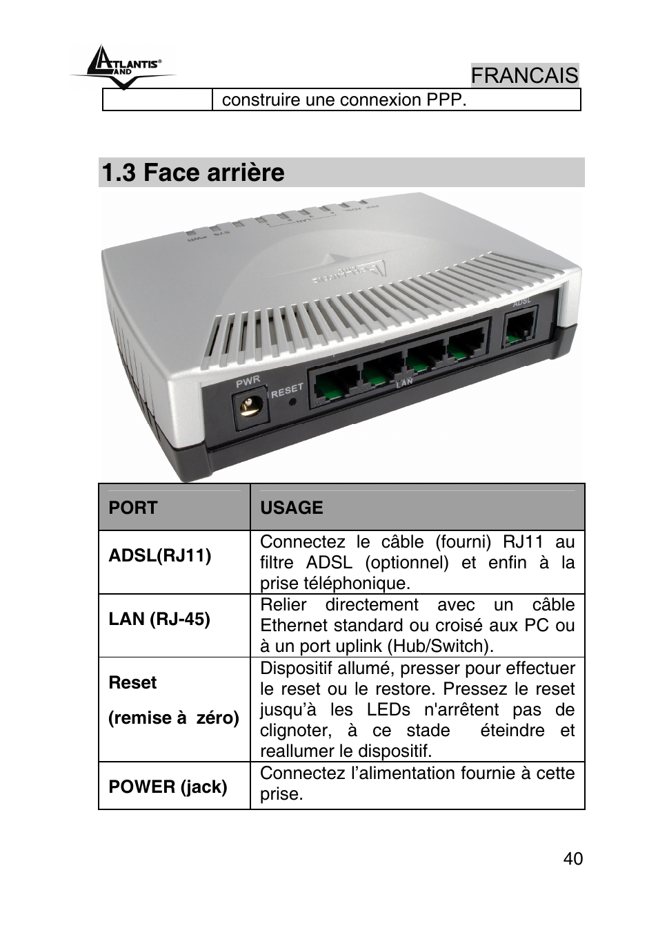 3 face arrière, Francais | Atlantis Land WEBSHARE A02-RA241 User Manual | Page 40 / 78