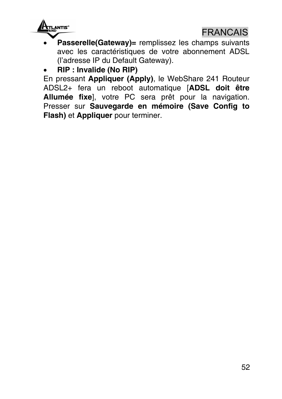 Francais | Atlantis Land WEBSHARE A02-RA241 User Manual | Page 52 / 78