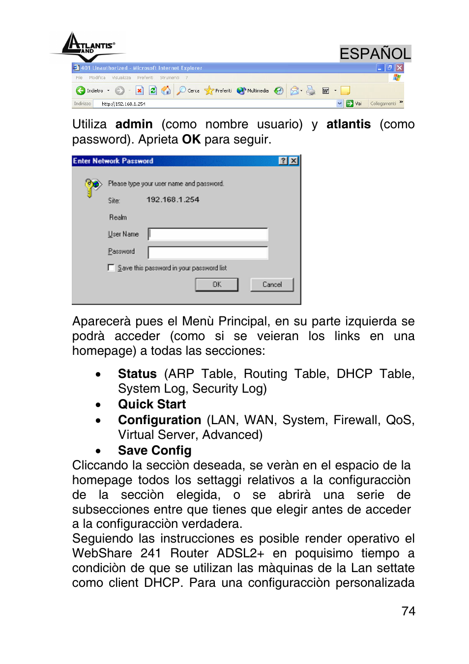 Español | Atlantis Land WEBSHARE A02-RA241 User Manual | Page 74 / 78