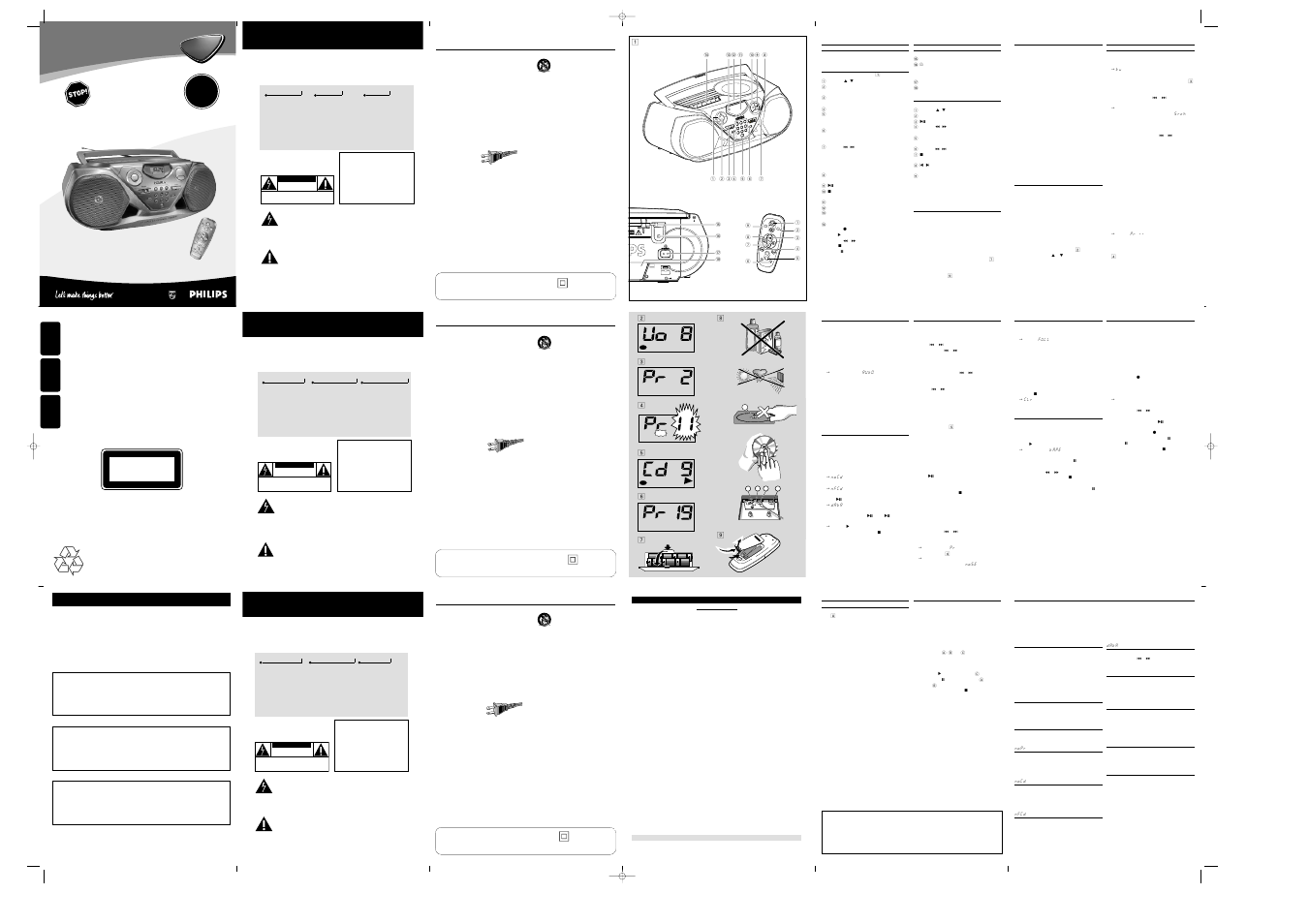 Volume search preset tuning repeat shuffle search, Sécurite, Seguridad | Safety, Important safety instructions, Consignes de sécurité importantes, Instrucciones importantes de seguridad, Audio | Philips AZ1515-17 User Manual | Page 9 / 10