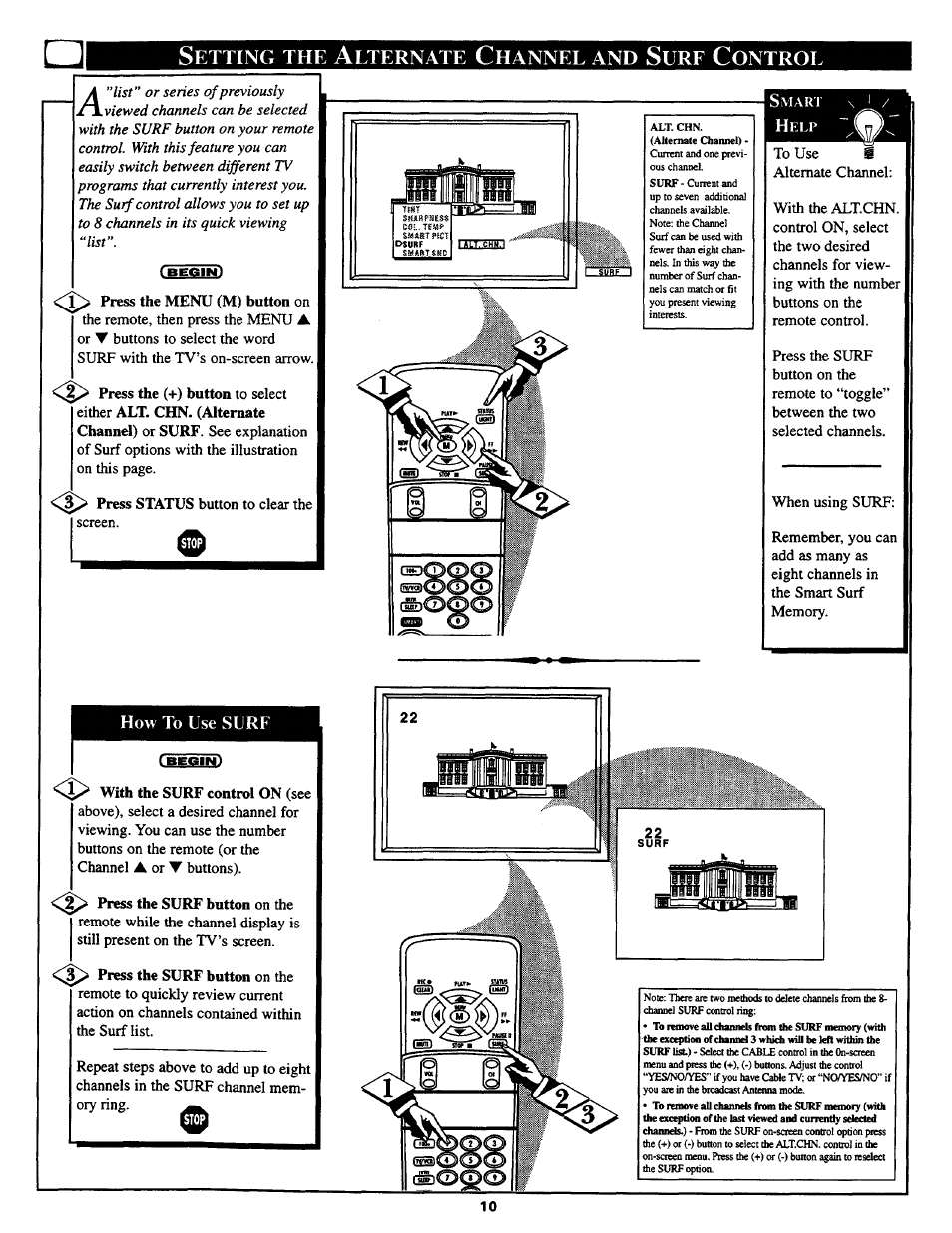 Cpeeinj, How to use surf, Etting | Lternate, Hannel, Ontrol | Philips TS2768C User Manual | Page 10 / 28