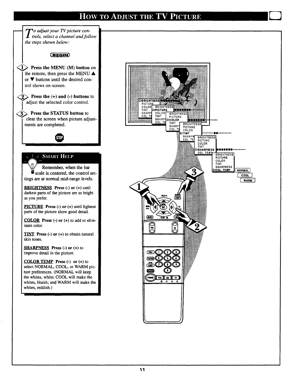 Djust, Icture | Philips TS2768C User Manual | Page 11 / 28