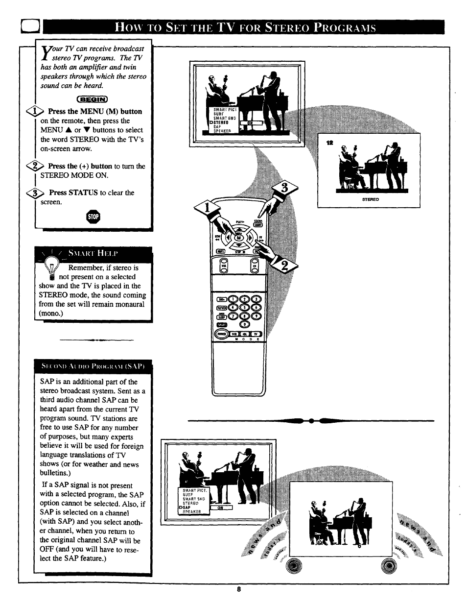 How to set the tv eor stereo programs | Philips TS2768C User Manual | Page 8 / 28