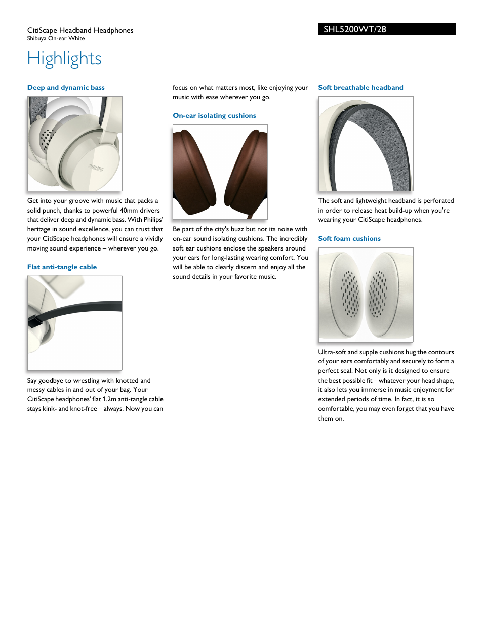 Highlights | Philips SHL5200WT-28 User Manual | Page 2 / 3