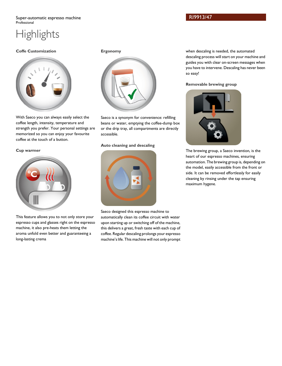 Highlights | Philips RI9913-47 User Manual | Page 2 / 3