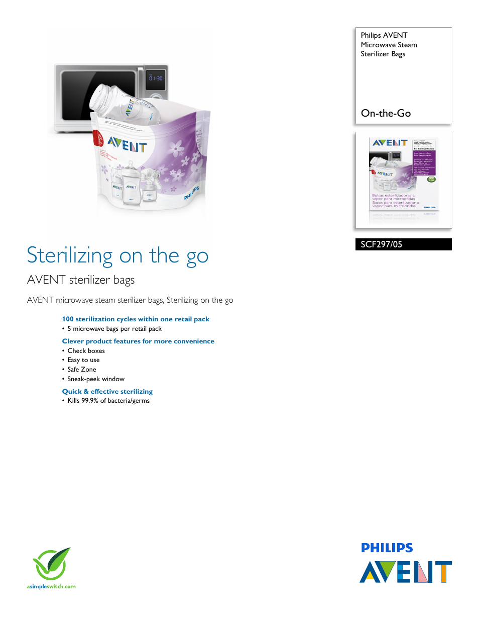 Philips AVENT Microwave Steam Sterilizer Bags SCF297-05 On-the-Go User Manual | 2 pages