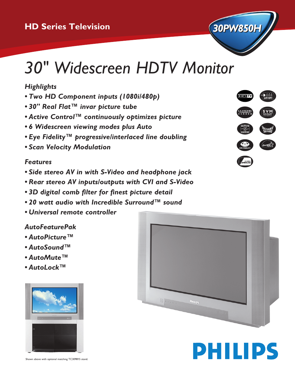 Philips 30PW850H User Manual | 2 pages