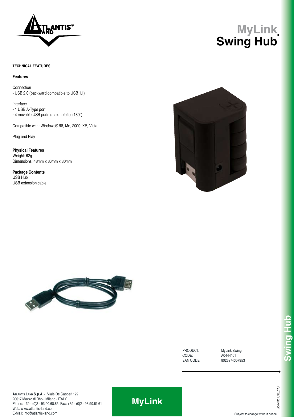Mylink swing hub, Swing hub mylink | Atlantis Land Swing Hub User Manual | Page 2 / 2