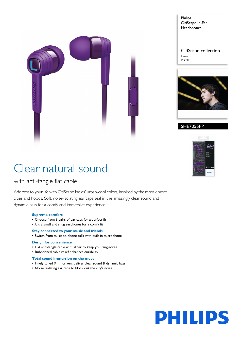 Philips SHE7055PP-00 User Manual | 2 pages