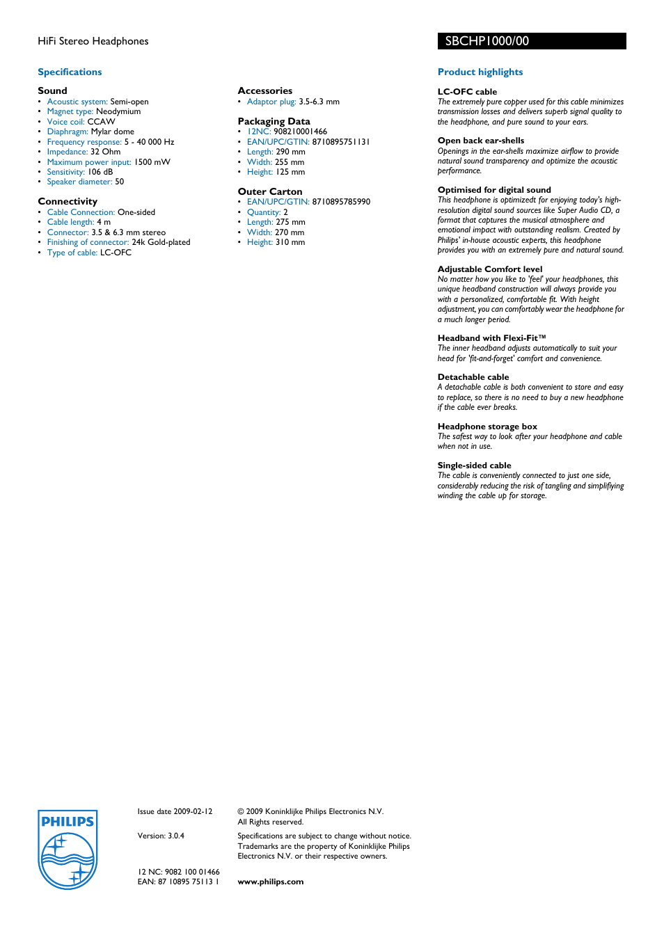 Philips SBCHP1000-00 User Manual | Page 2 / 2