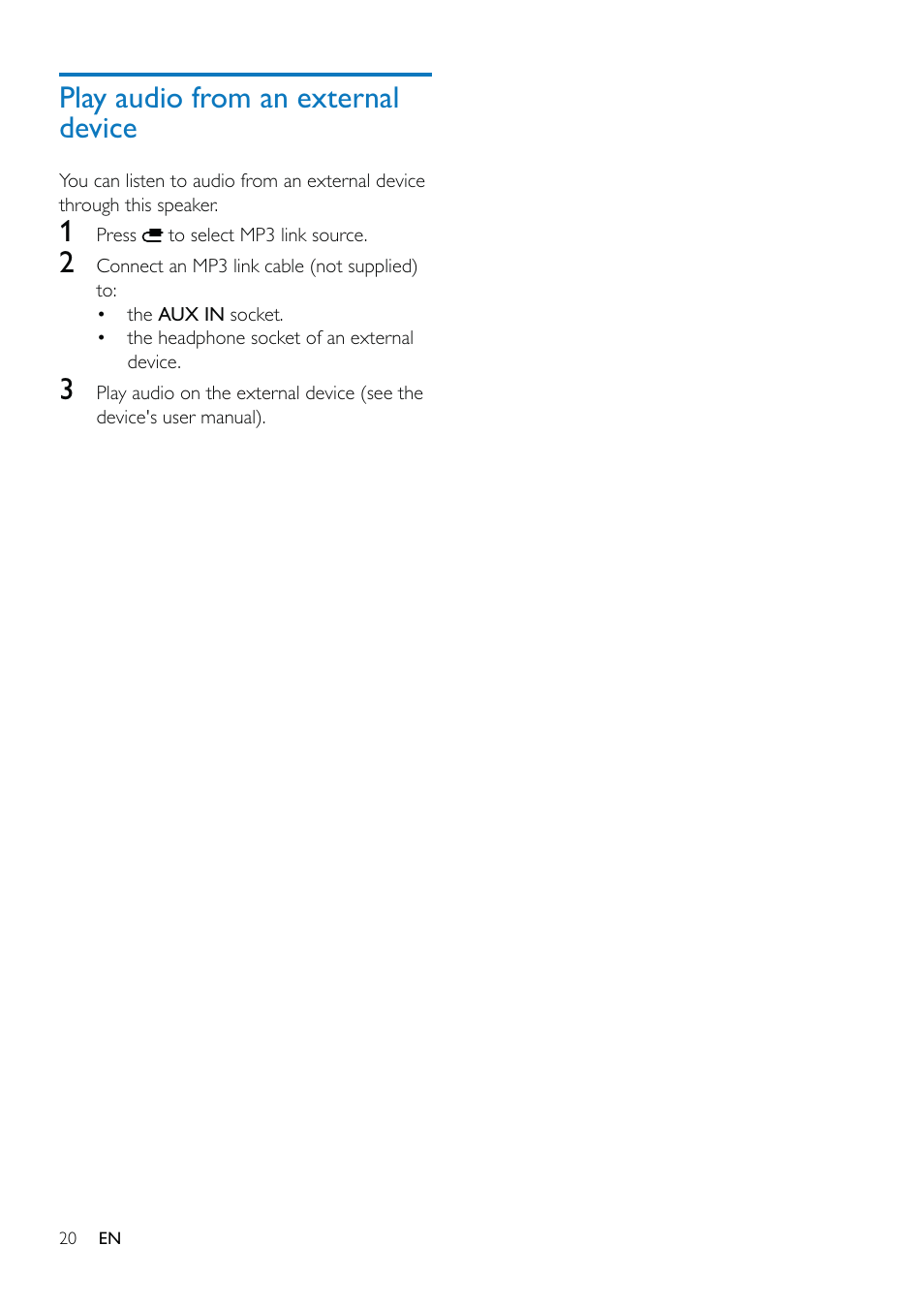 Play audio from an external device | Philips AS851-37 User Manual | Page 21 / 26