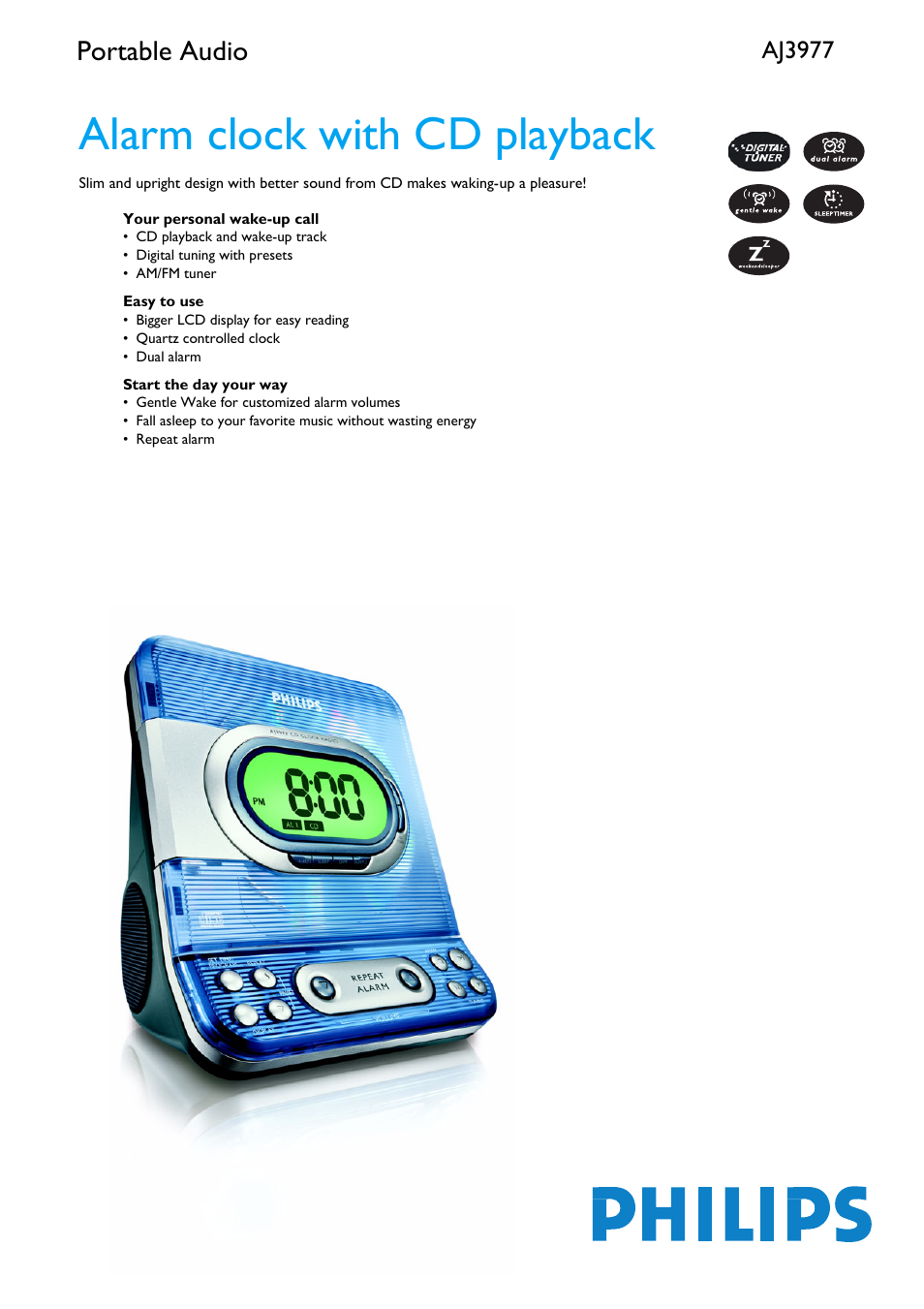 Philips AJ3977-37B User Manual | 2 pages