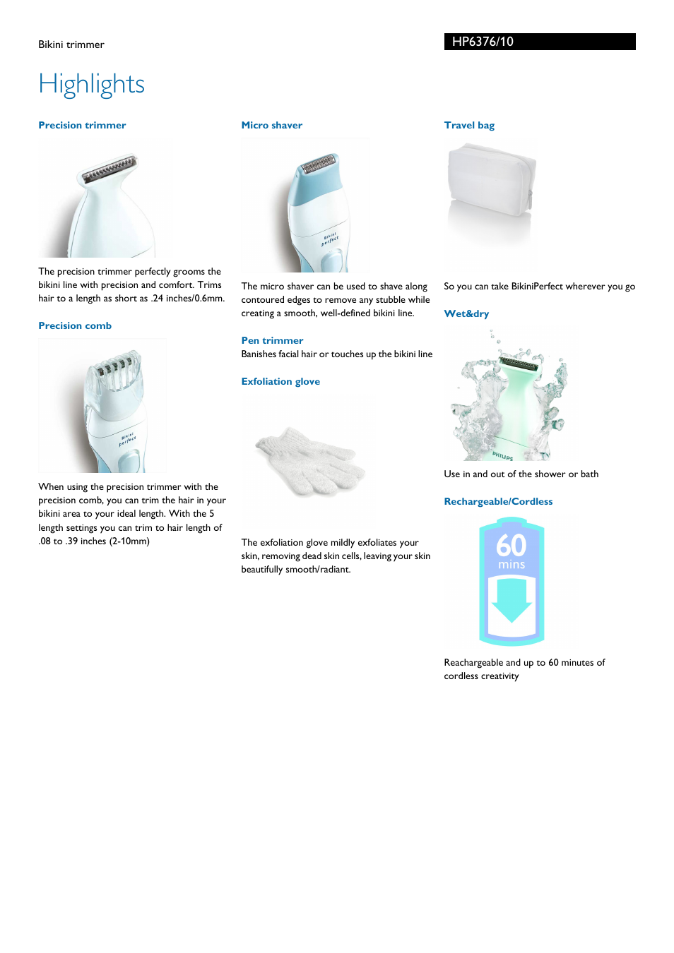 Highlights | Philips HP6376-10 User Manual | Page 2 / 3