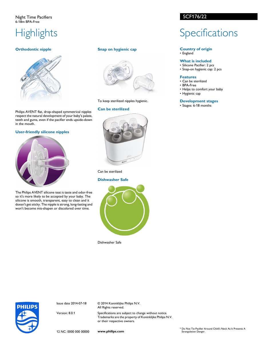 Highlights, Specifications | Philips SCF176-22 User Manual | Page 2 / 2