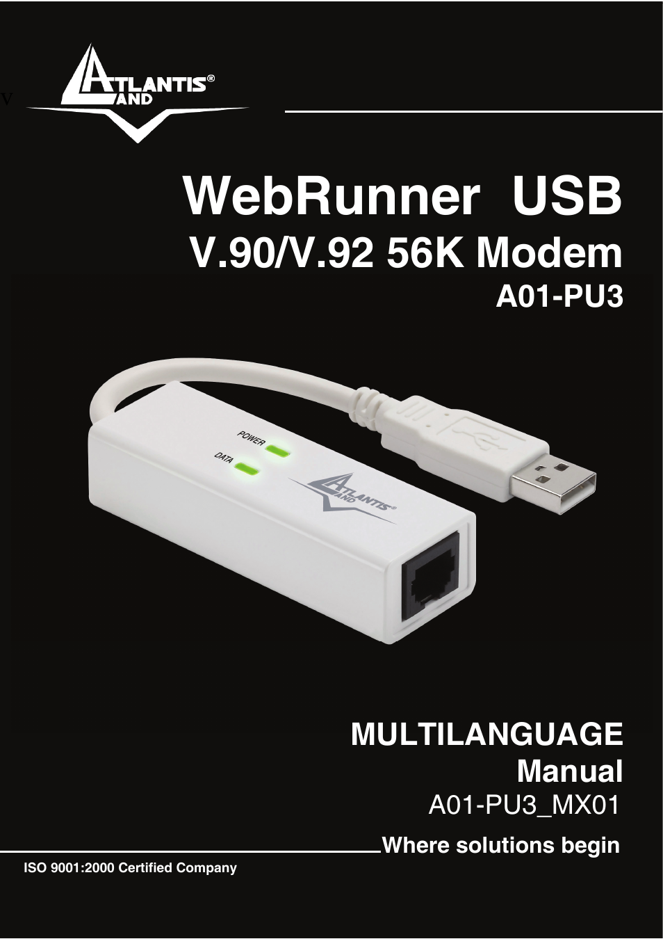 Atlantis Land WebRunner USB V.90/V.92 56K Modem A01-PU3 User Manual | 37 pages