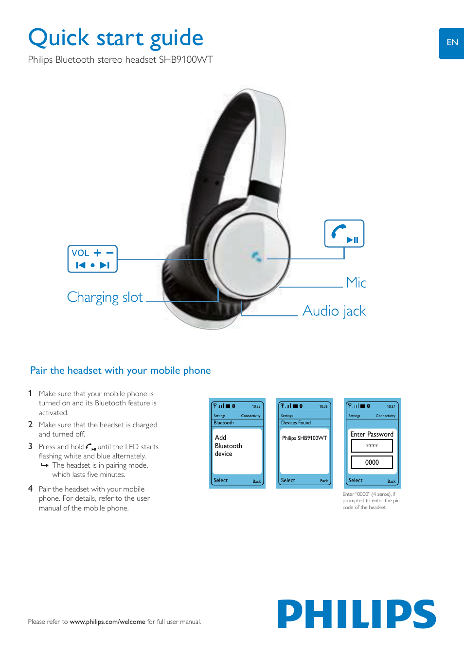 Philips SHB9100WT-00 User Manual | 2 pages