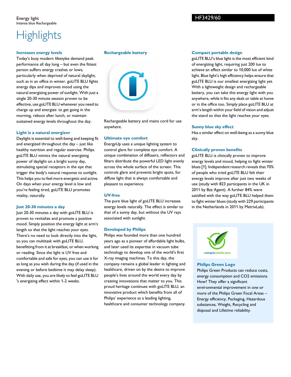 Highlights | Philips HF3429-60 User Manual | Page 2 / 3