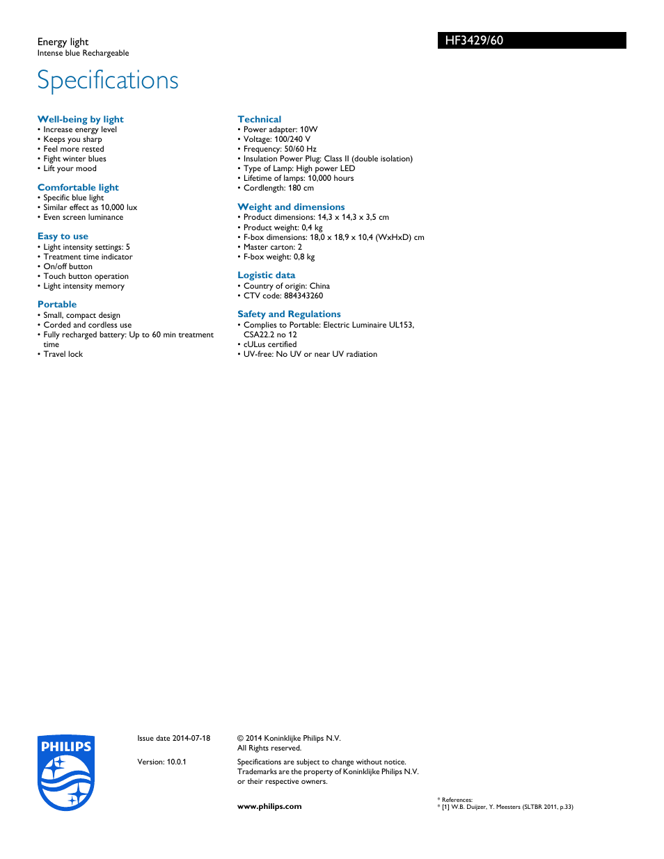 Specifications | Philips HF3429-60 User Manual | Page 3 / 3