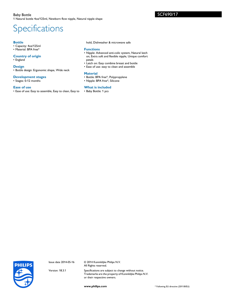Specifications | Philips SCF690-17 User Manual | Page 3 / 3