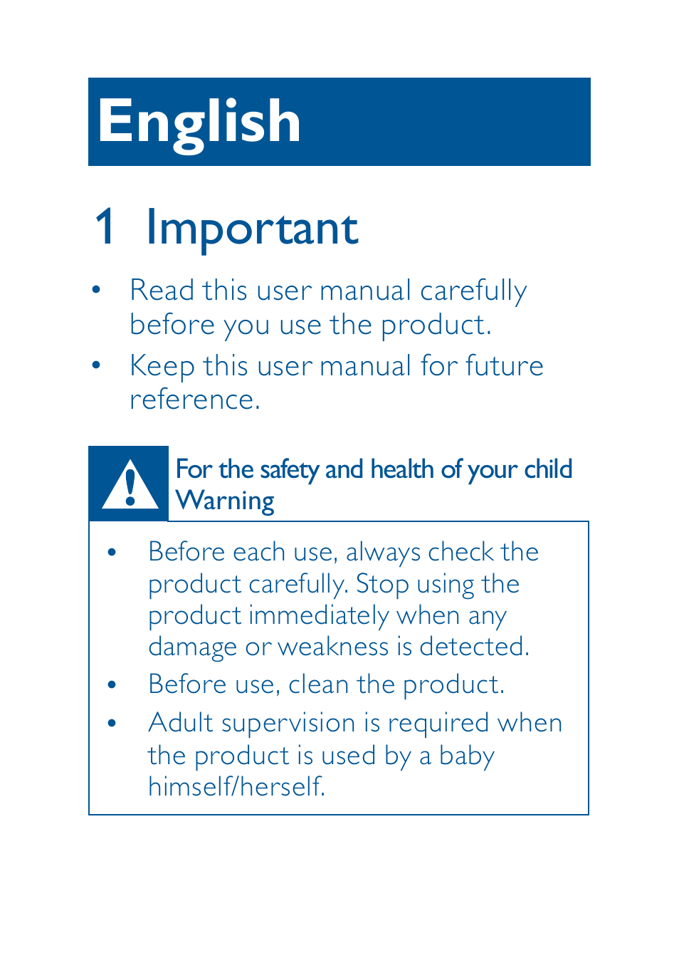 English, 1 important | Philips AVENT Toddler mealtime set 6m+ SCF716-00 BPA-Free User Manual | Page 2 / 18