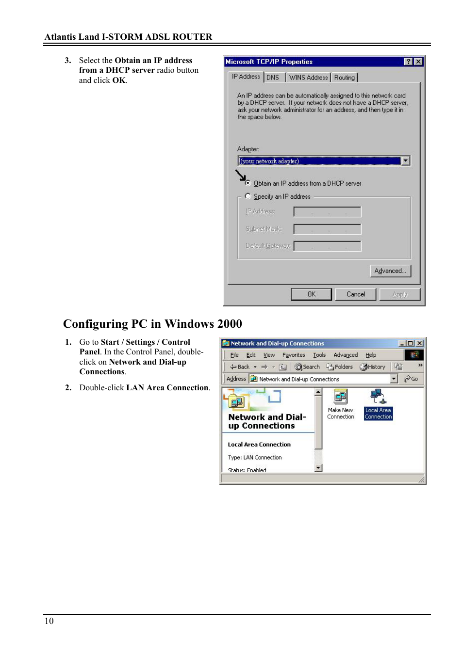 Configuring pc in windows 2000 | Atlantis Land A02-RA ME01 User Manual | Page 16 / 59