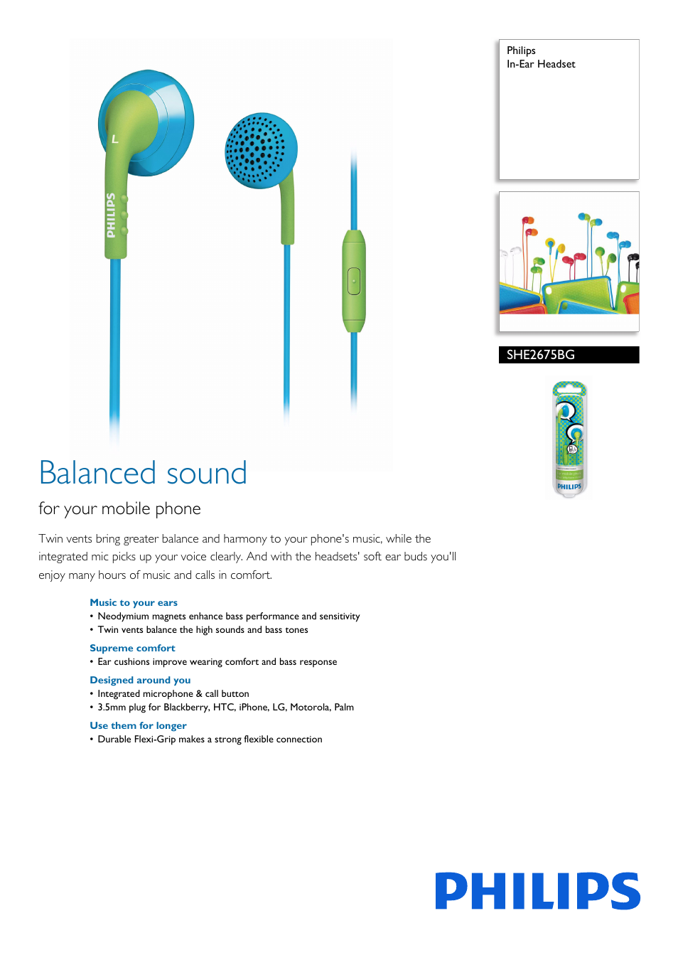 Philips SHE2675BG-28 User Manual | 2 pages