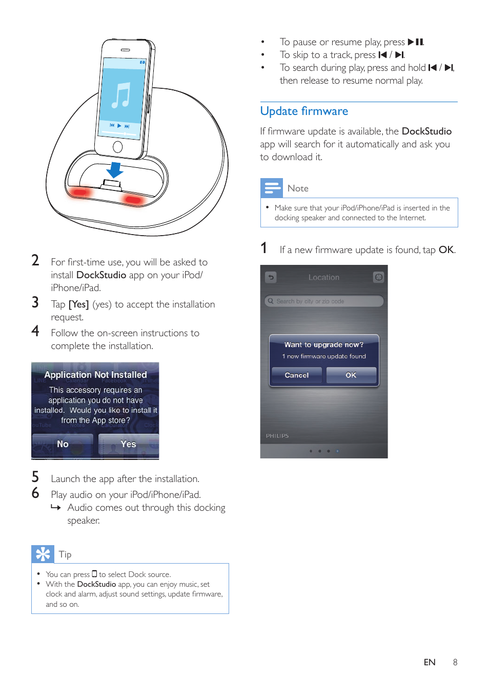 Philips docking speaker with Bluetooth® DS3600 for iPod-iPhone-iPad User Manual | Page 8 / 16