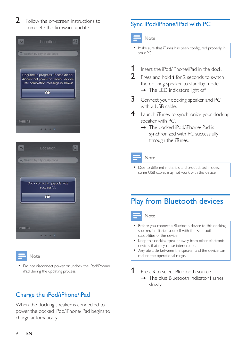 Play from bluetooth devices | Philips docking speaker with Bluetooth® DS3600 for iPod-iPhone-iPad User Manual | Page 9 / 16