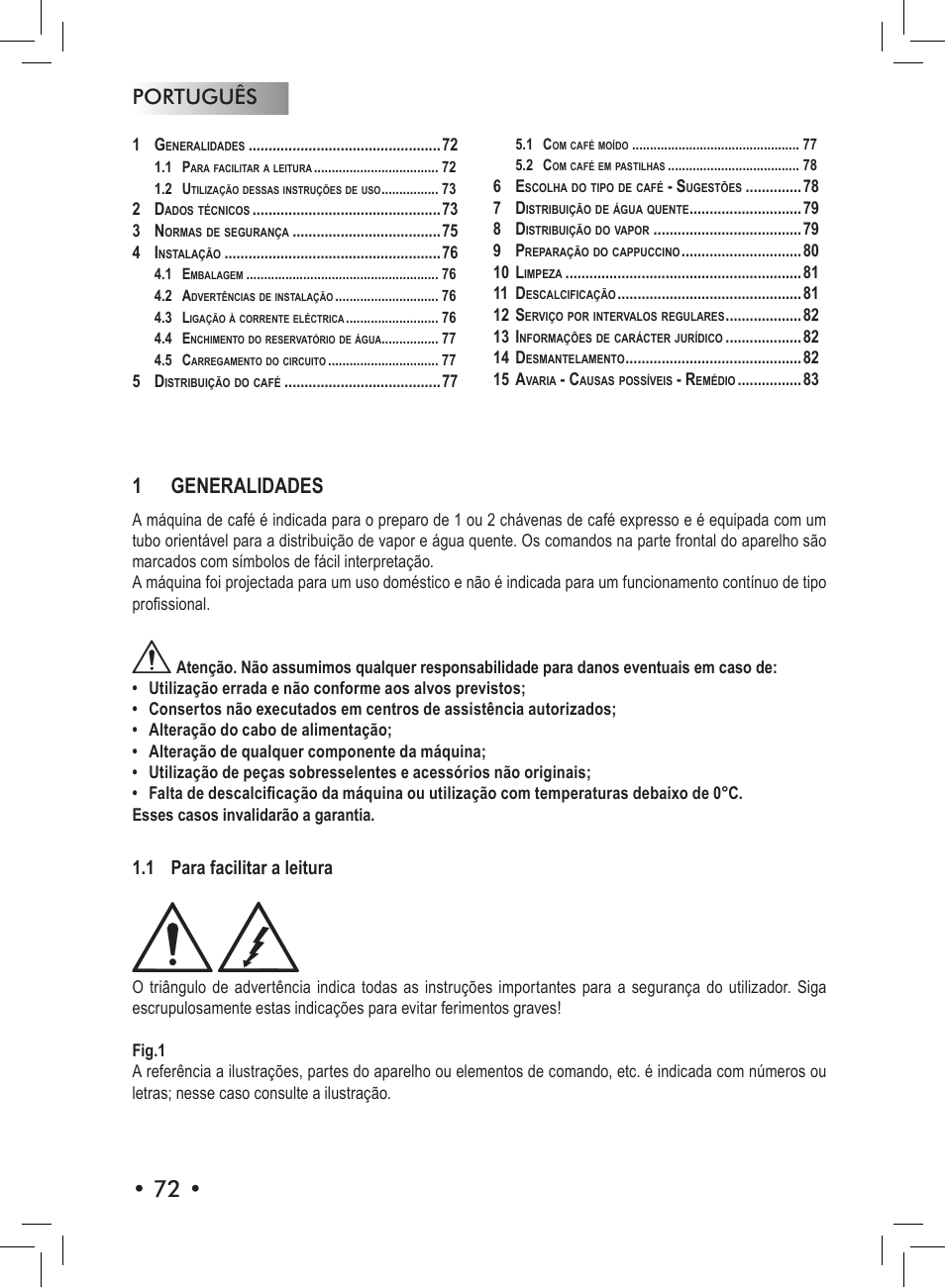 Português 1 generalidades, 1 para facilitar a leitura | Philips 10001436 User Manual | Page 72 / 96