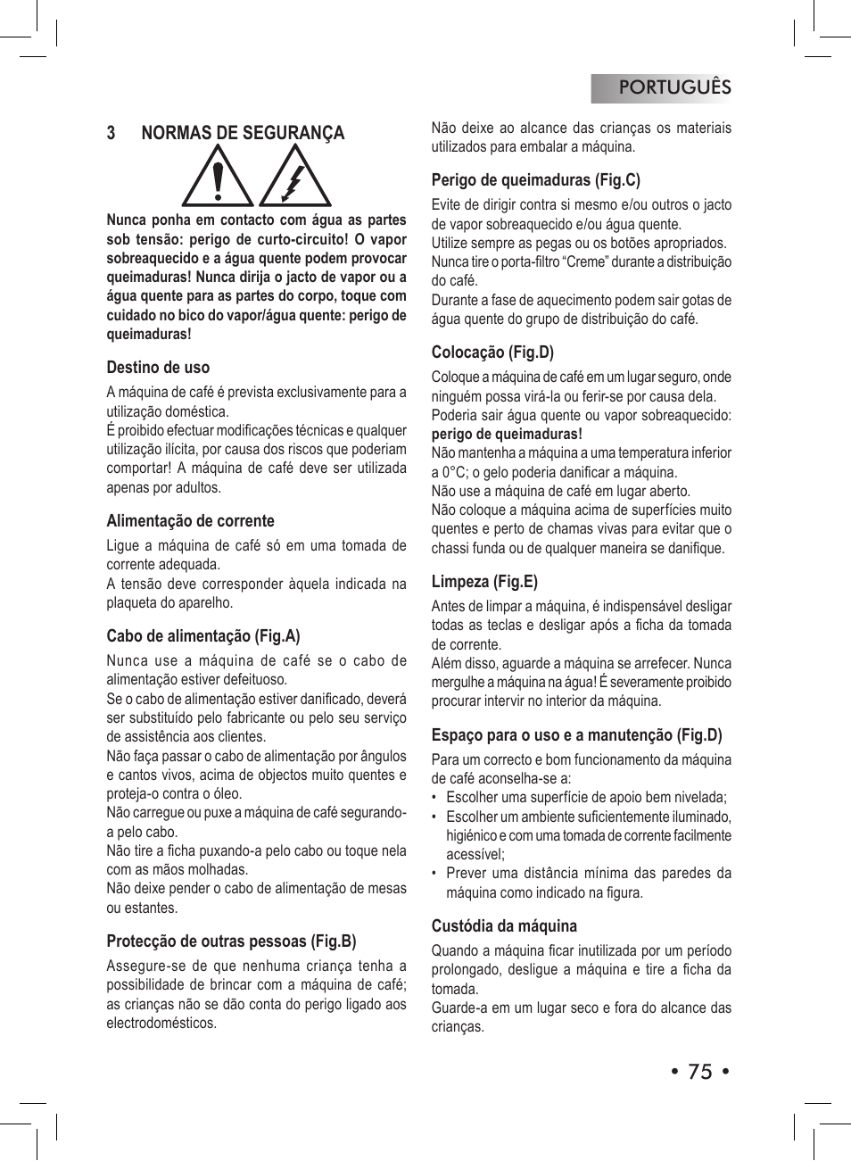 Português 3 normas de segurança | Philips 10001436 User Manual | Page 75 / 96