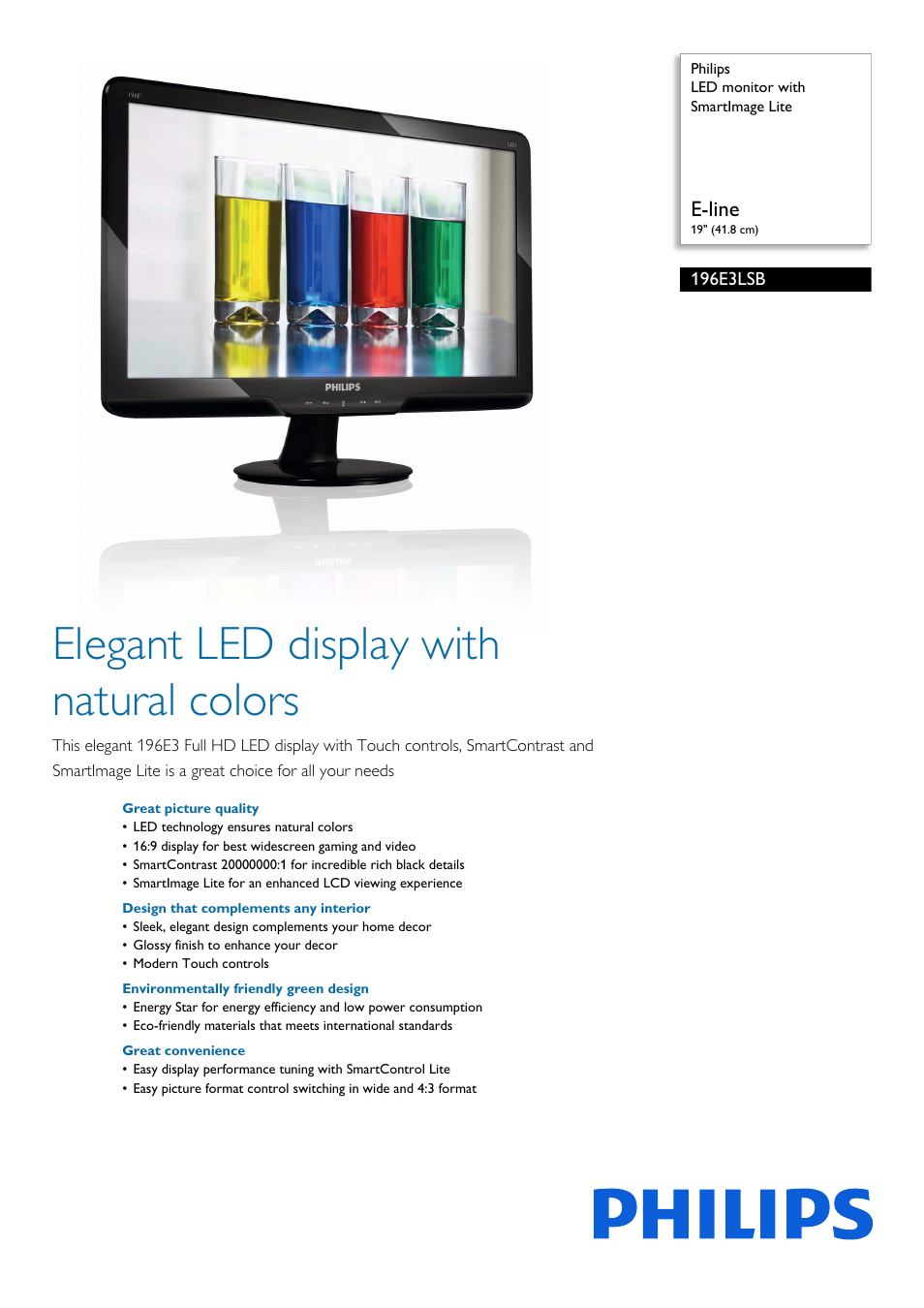 Philips 196E3LSB-27 User Manual | 3 pages