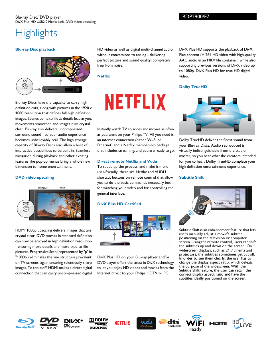 Highlights | Philips BDP2900-F7 User Manual | Page 2 / 3