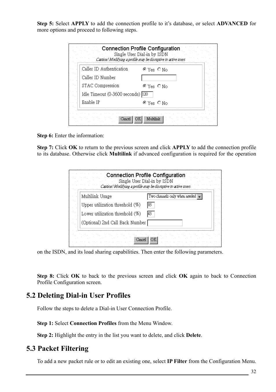 2 deleting dial-in user profiles, 3 packet filtering | Atlantis Land A02-RI_M02 User Manual | Page 33 / 43