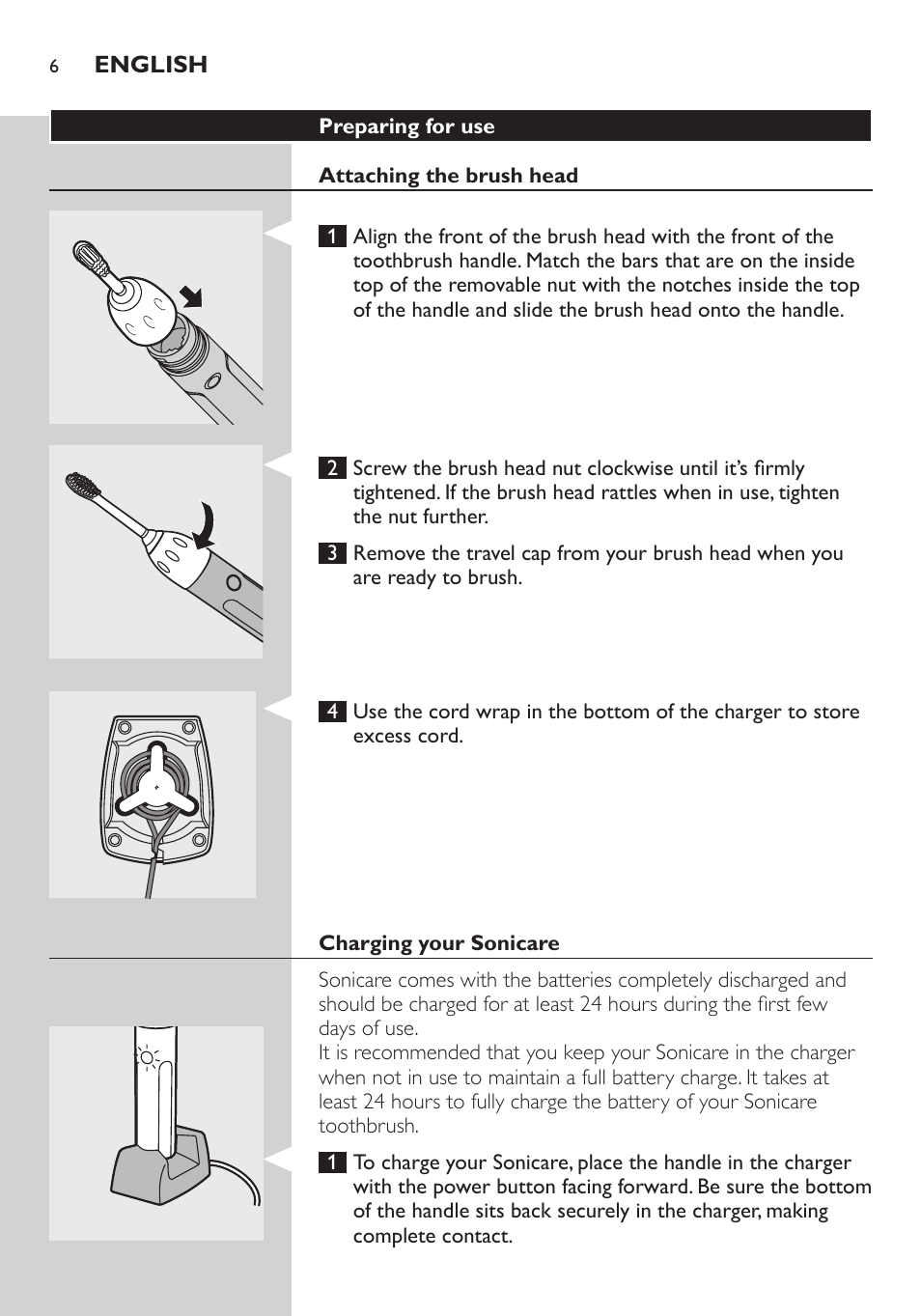 Philips Sonicare Elite Rechargeable toothbrush with 2 modes HX5910 2 modes 3 brush heads 2 travel cases User Manual | Page 6 / 20