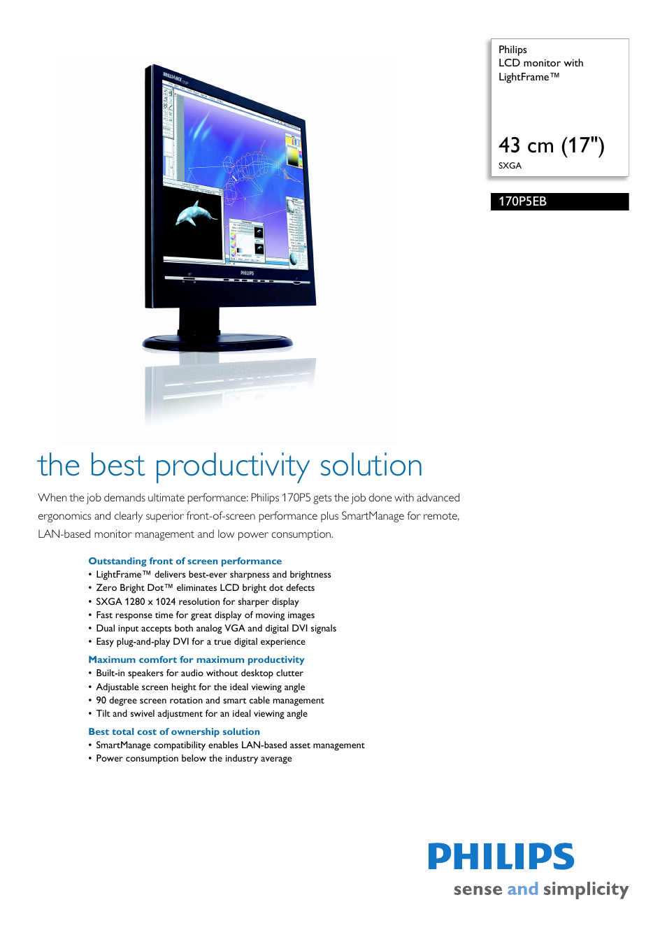 Philips LCD monitor 170P5EB 43 cm 17" SXGA with LightFrame™ User Manual | 3 pages