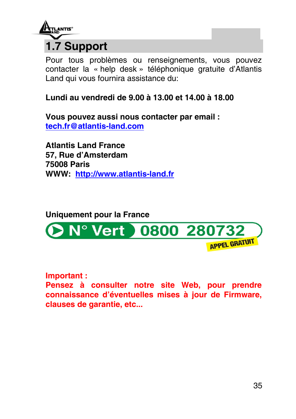 7 support, Francais | Atlantis Land A02-PSU User Manual | Page 34 / 36