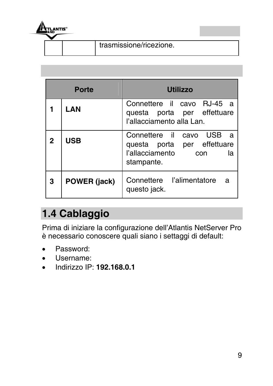 3 le porte posteriori, 4 cablaggio, Italiano | Atlantis Land A02-PSU User Manual | Page 8 / 36