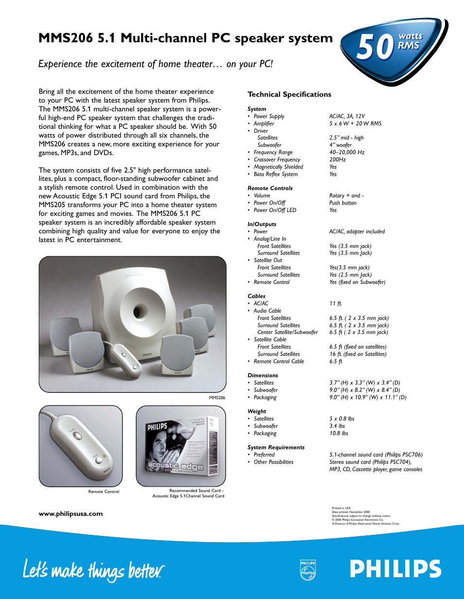 Watts, Watts rms rms | Philips MMS20617 User Manual | Page 2 / 2