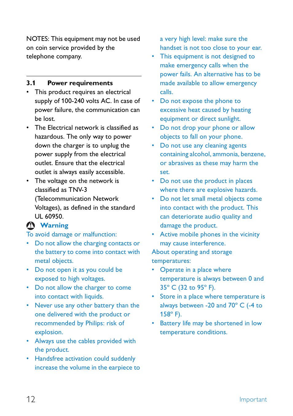 1 power requirements, Power requirements | Philips SE4552B-17 User Manual | Page 14 / 76