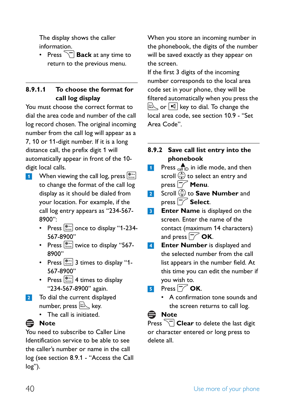 Save call list entry into the phonebook | Philips SE4552B-17 User Manual | Page 42 / 76