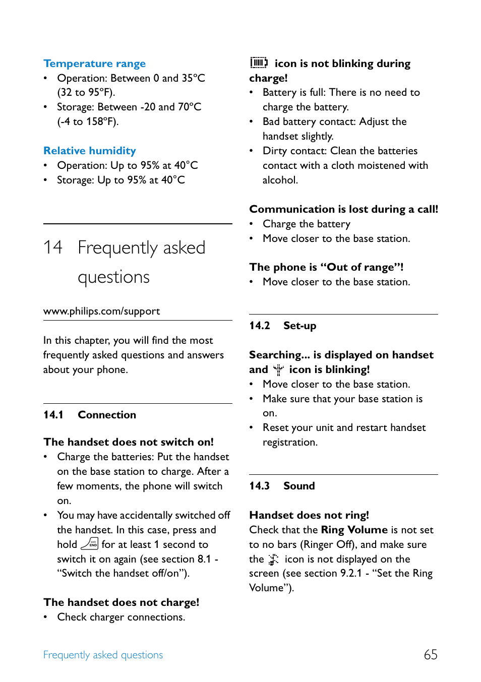 14 frequently asked questions, 1 connection, 2 set-up | 3 sound, Frequently asked questions, Connection, Set-up, Sound | Philips SE4552B-17 User Manual | Page 67 / 76