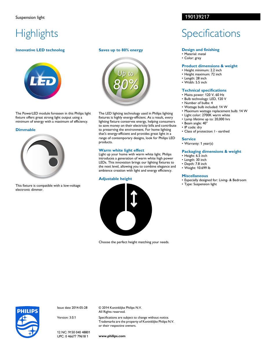 Highlights, Specifications | Philips 190139217 User Manual | Page 2 / 2