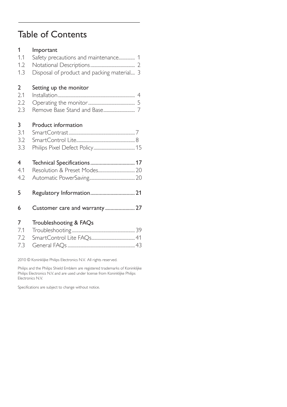 Philips 221V2SB-00 User Manual | Page 2 / 47